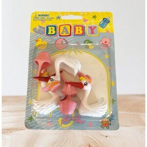 Vintage Stork Baby Shower Cake Decorations Set of 3 Favors Pink Girl New